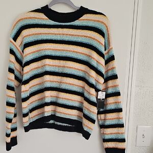 Volcom Women's Striped Sweater - Black, Blue, Orange, Cream
